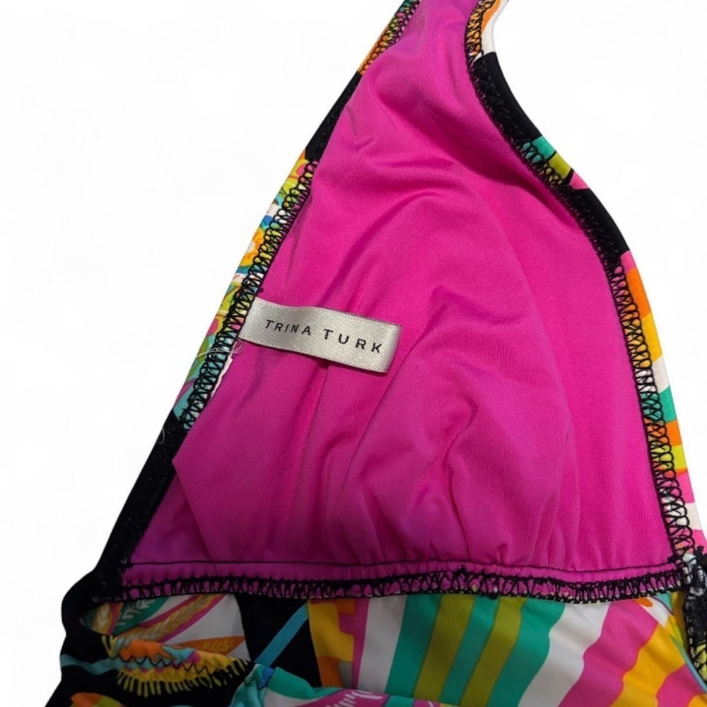 Trina Turk Bikini Top XS Small Halter Psychedelic Print Ring Tie Back Y2K - Picture 4 of 5